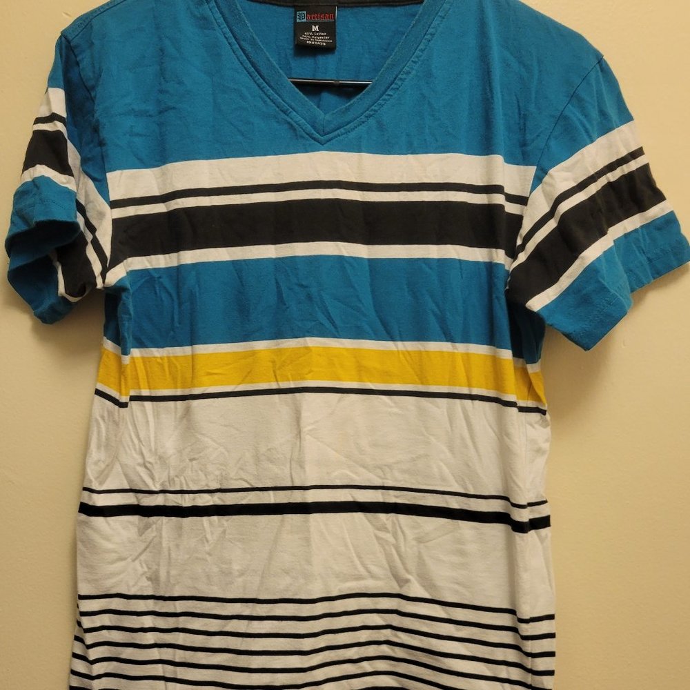 Men's V-Neck Striped Shirt-Med